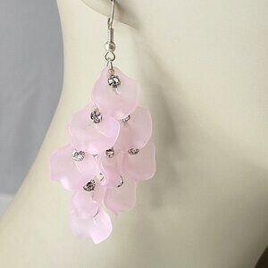 Pink and Crystal Stones Drop Long Earrings